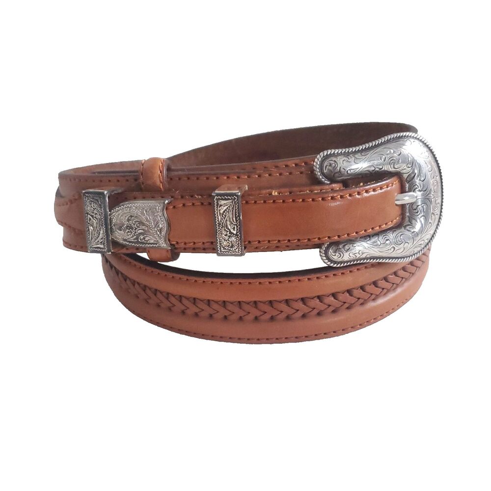 Vintage Tony Lama Brown Leather Belt 34 Silver Conchos Cowboy Western Ranger